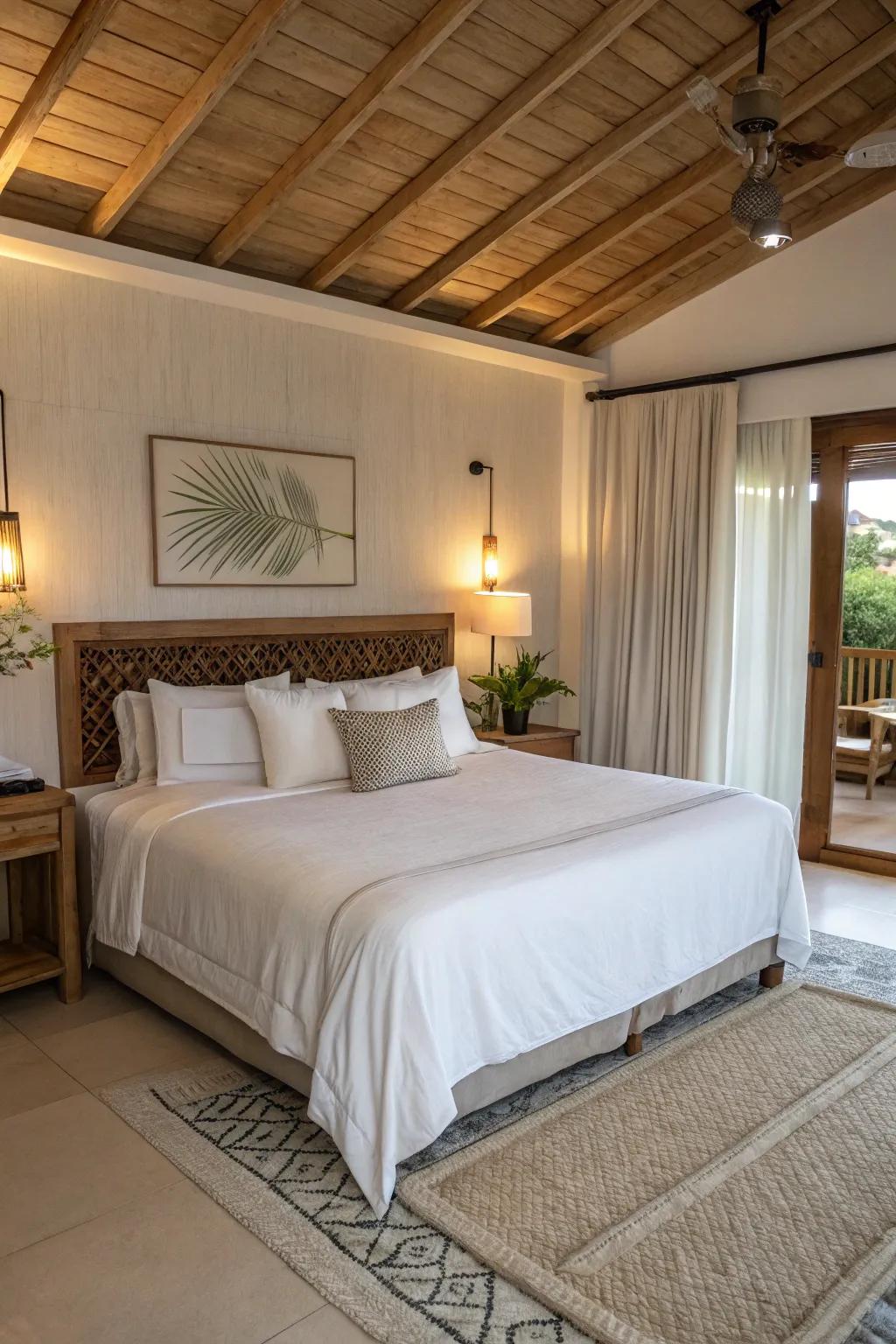 A minimalist style creates a serene and restful atmosphere for this king-sized bed.
