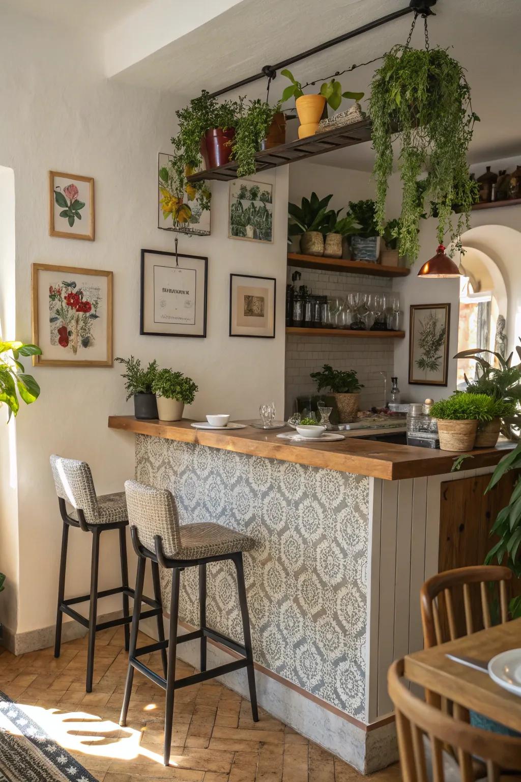 Ornamental touches add a personal touch to kitchen bars.