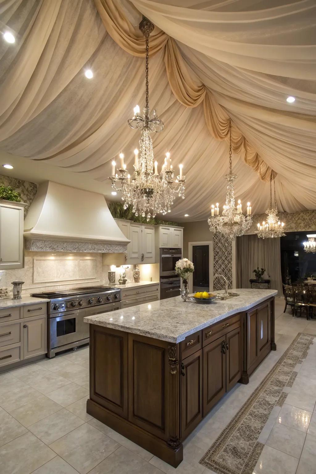 Introduce luxury with a fabric-draped ceiling.