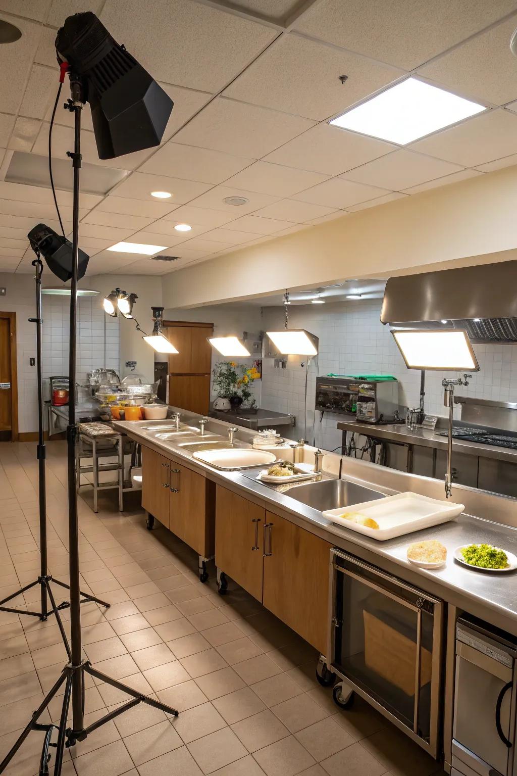 Task lighting strategically placed makes sure that key kitchen areas are practical.