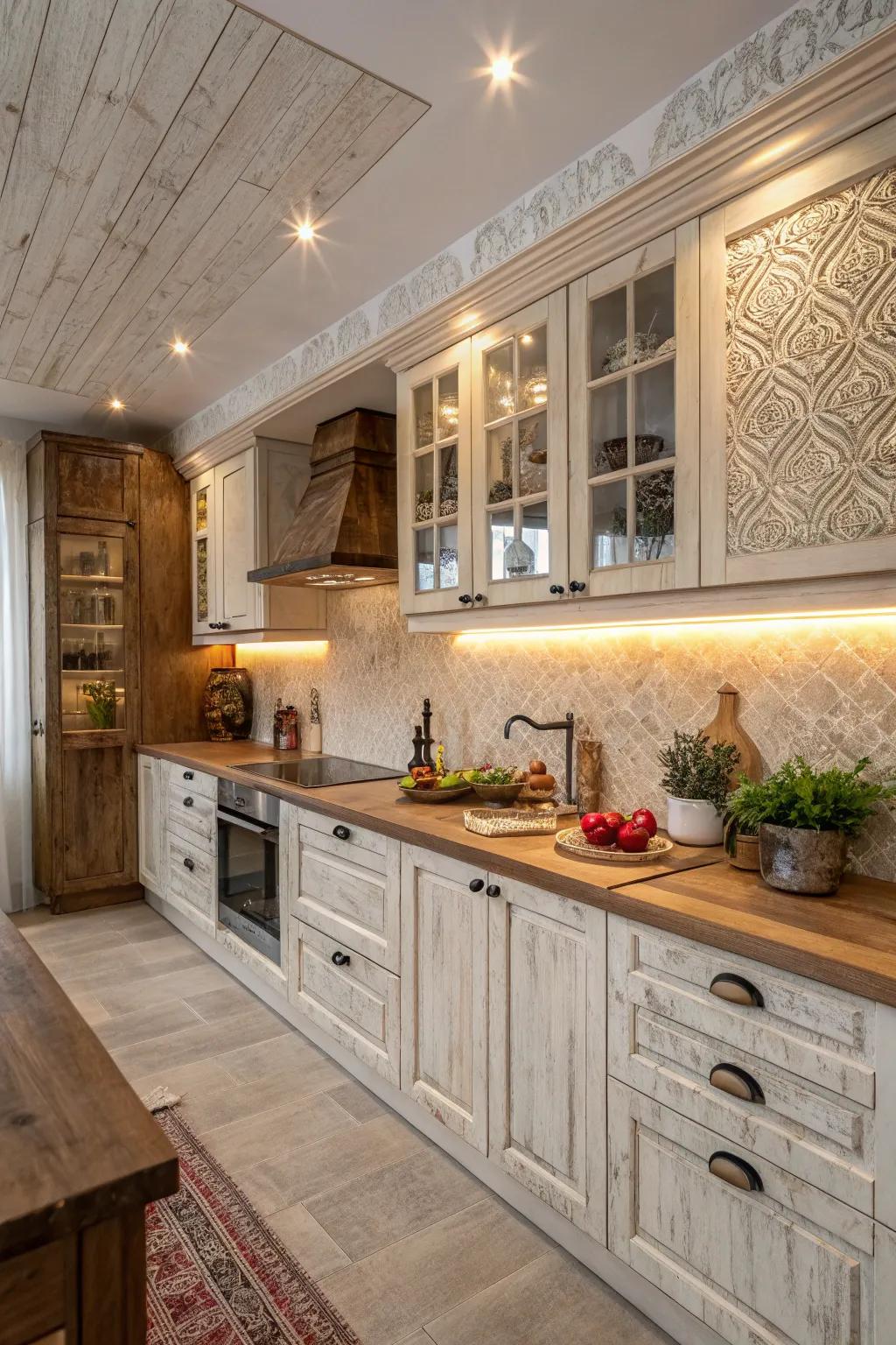 Textured finishes that elevate the sensory experience of the kitchen.