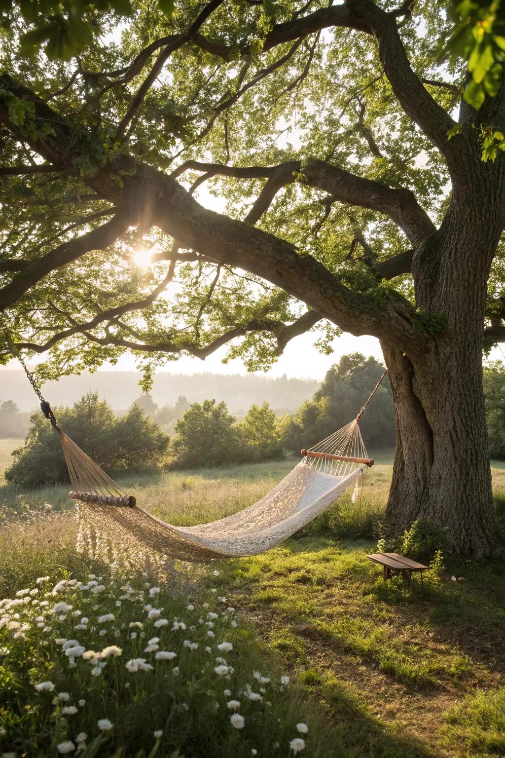 A quiet spot under a tree is perfect for relaxation and reflection.