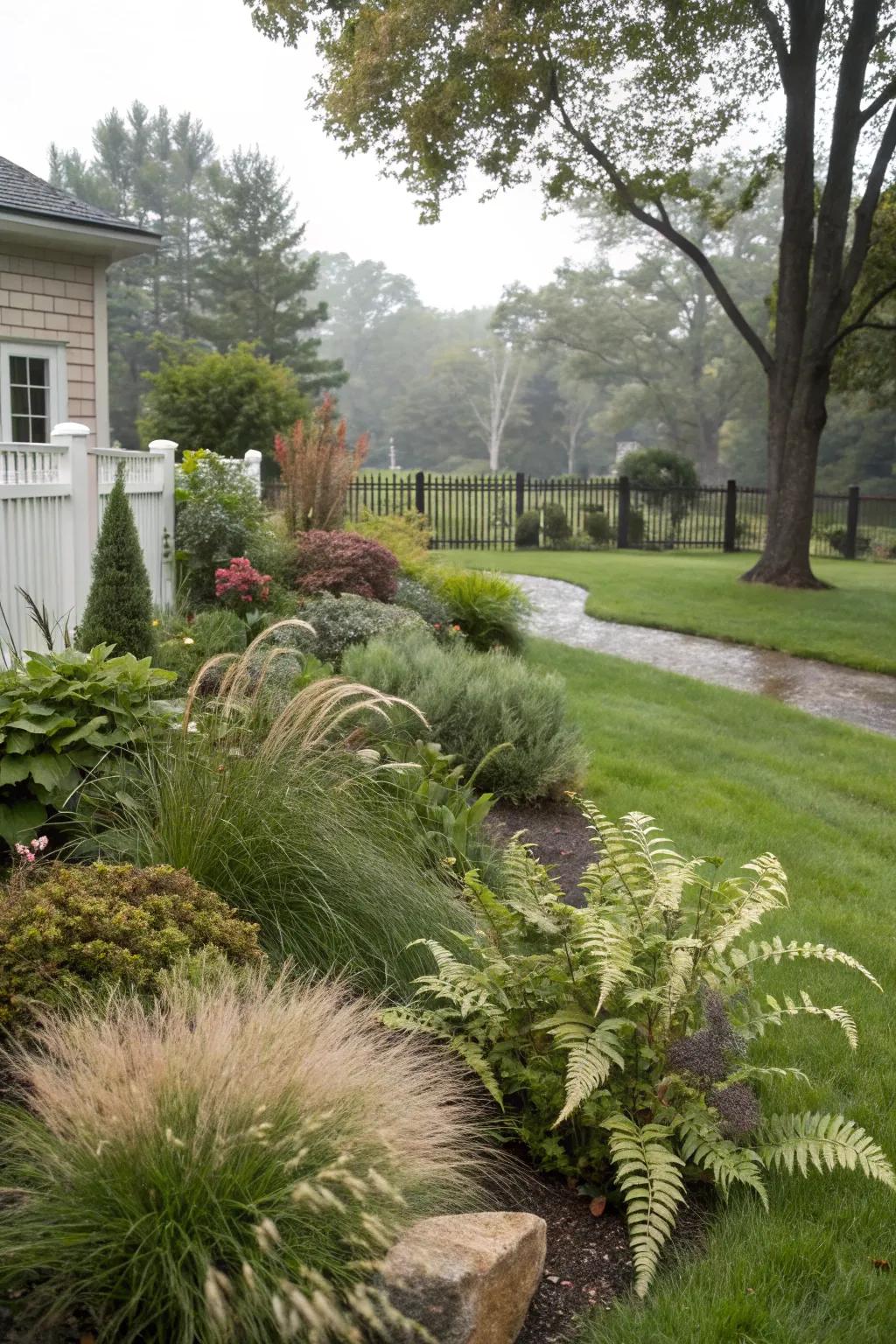A variety of plant textures create an interesting and welcoming landscape.