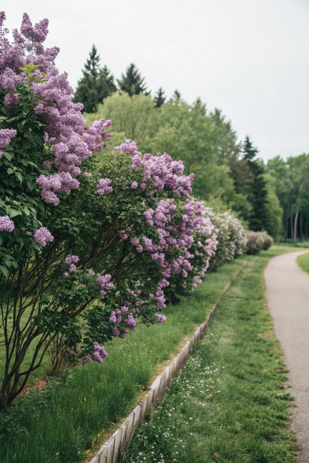 Lilacs serve as both a windbreak and a fragrant garden feature.