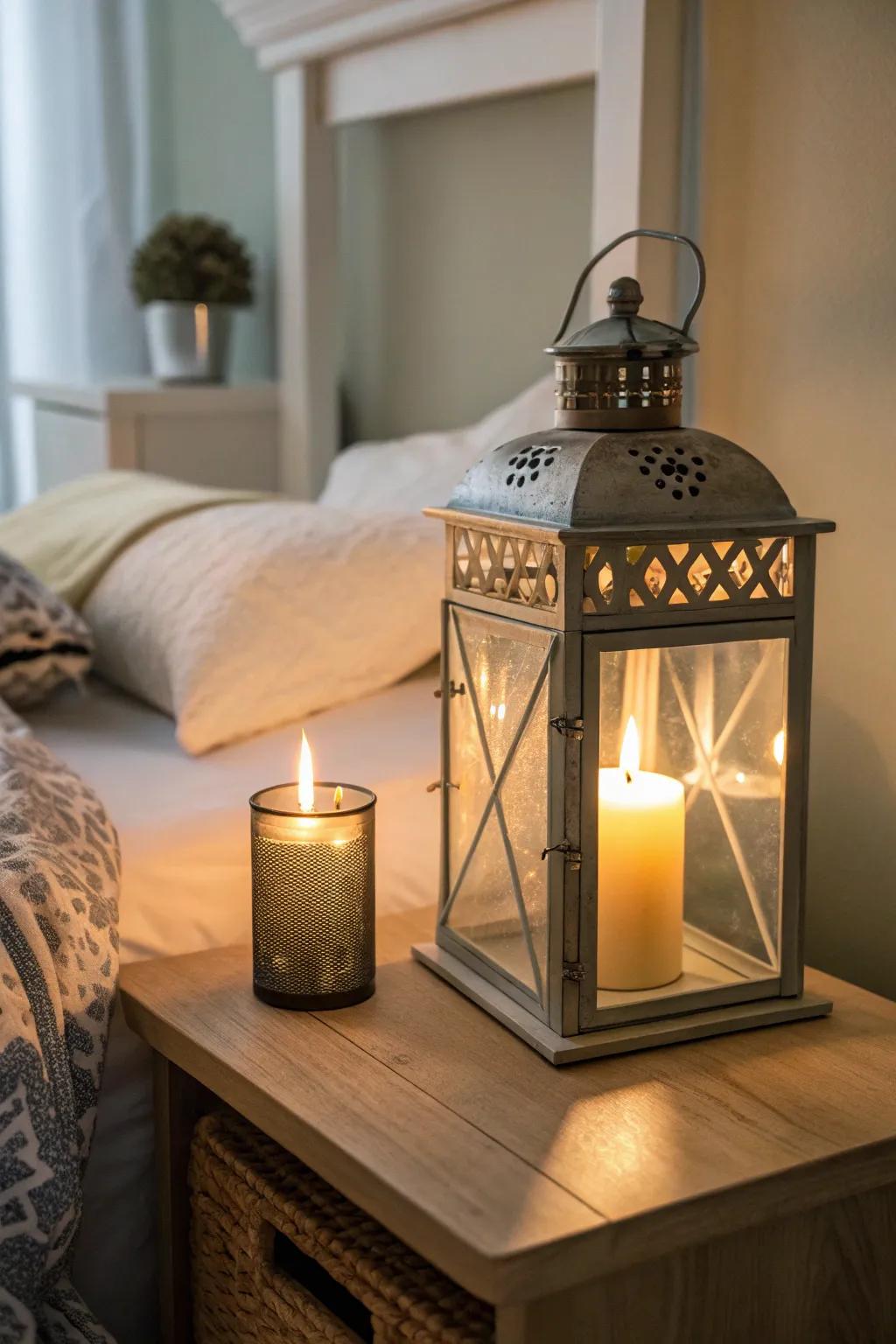 An aromatic candle lantern creating a soothing atmosphere.