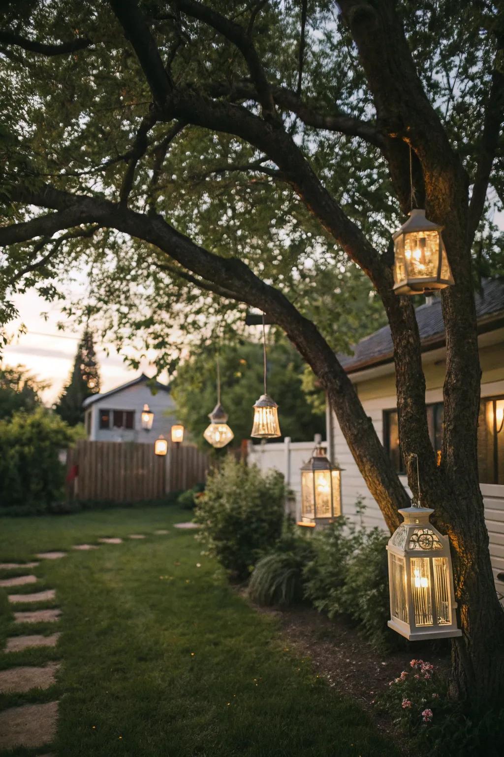 Fashion a dramatic outdoor showcase thanks to hanging lanterns.