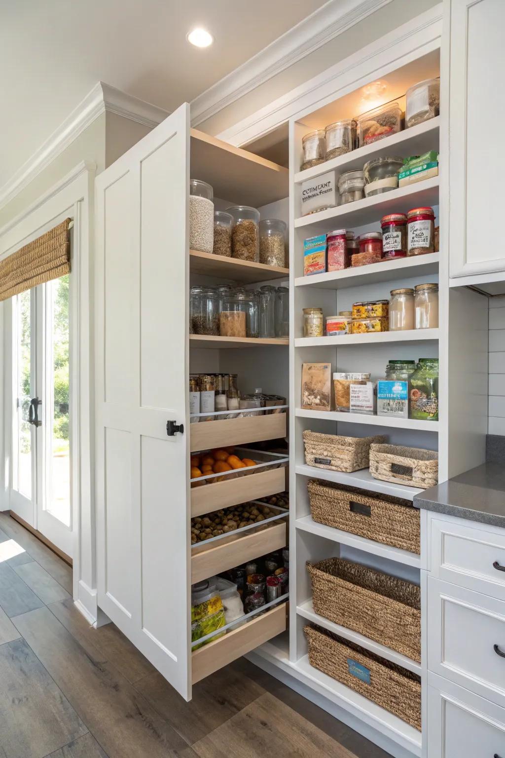 Concealed arrangement keeps your pantry tidy and clutter-free.