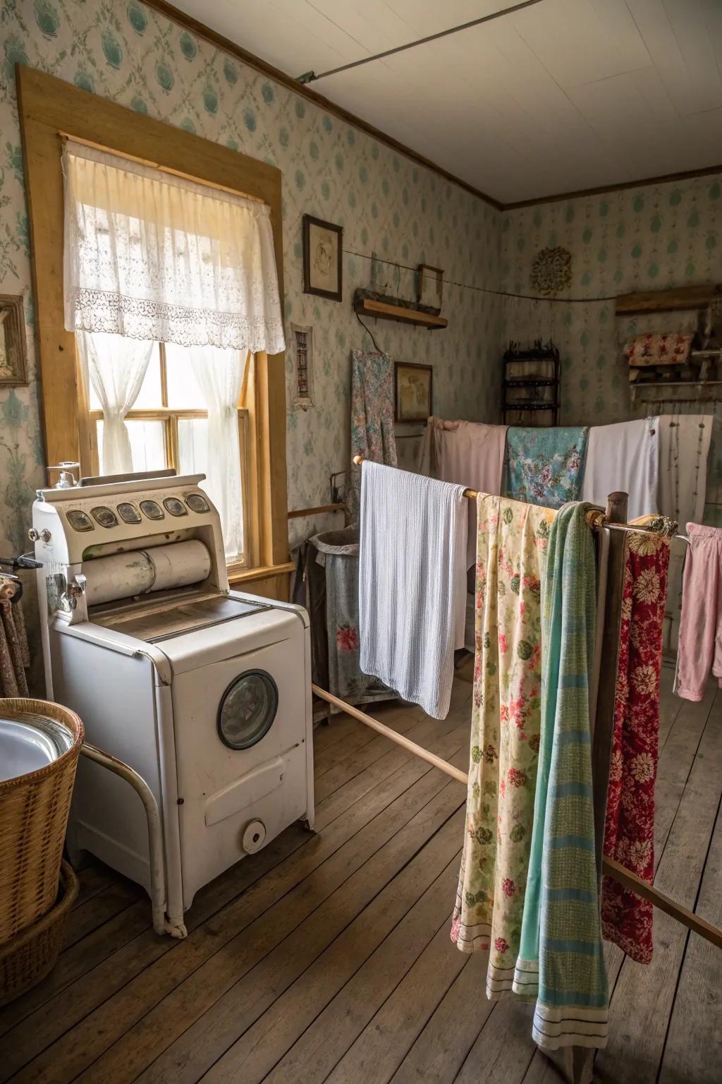 Introduce charm with drying rods styled in vintage fashion.