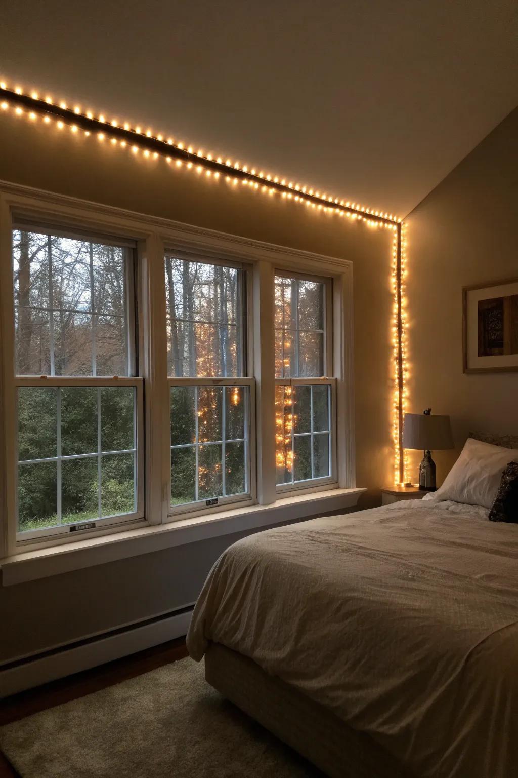 Window outlines accented with illuminating bands for improved ambiance.