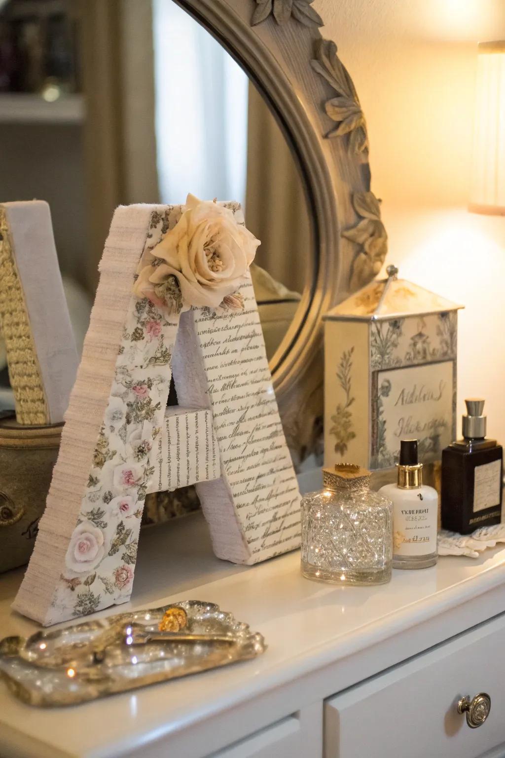 A fabric-wrapped letter for a hint of sophistication.