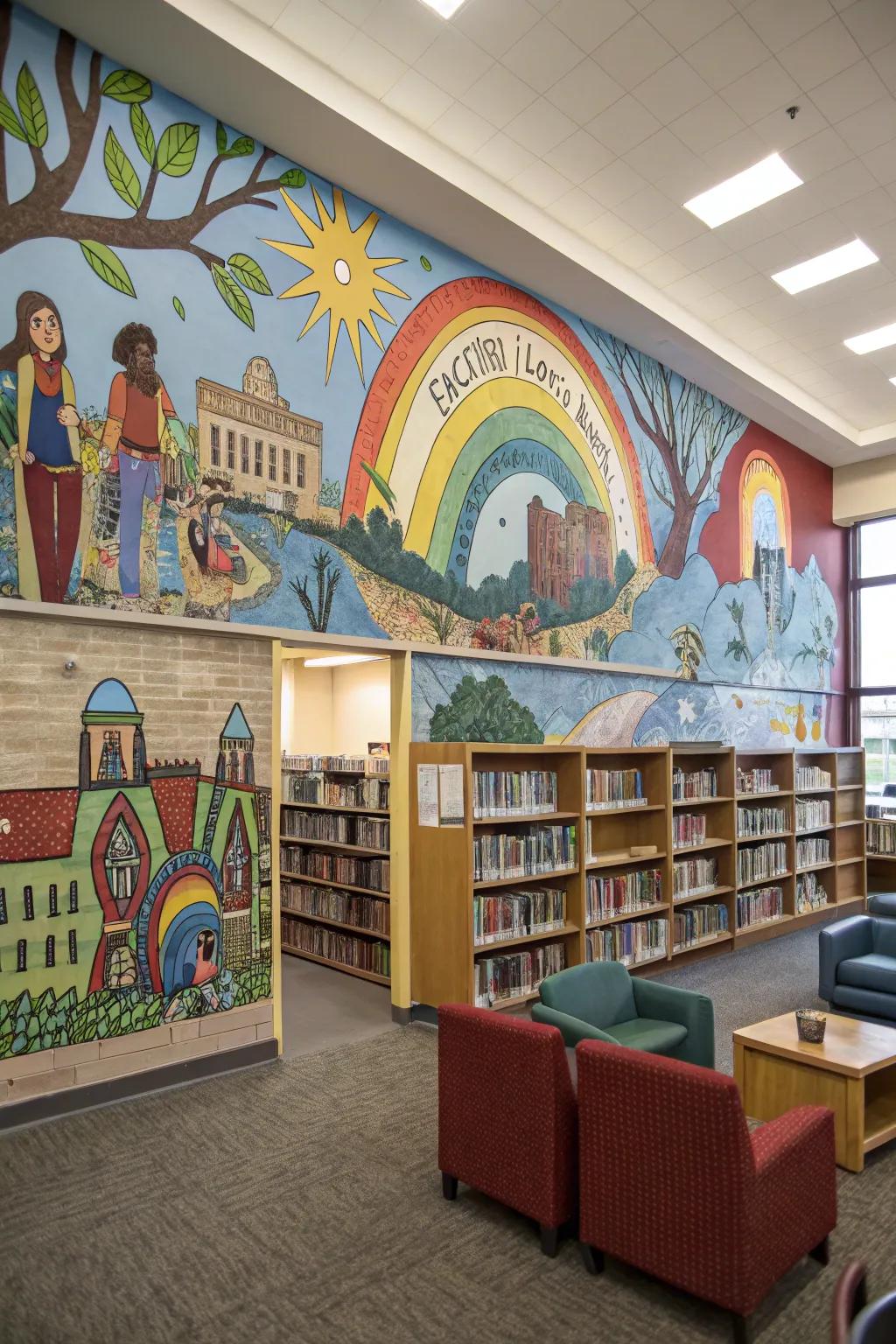 Murals inspired by local involvement can transform your library into a hub of connection.
