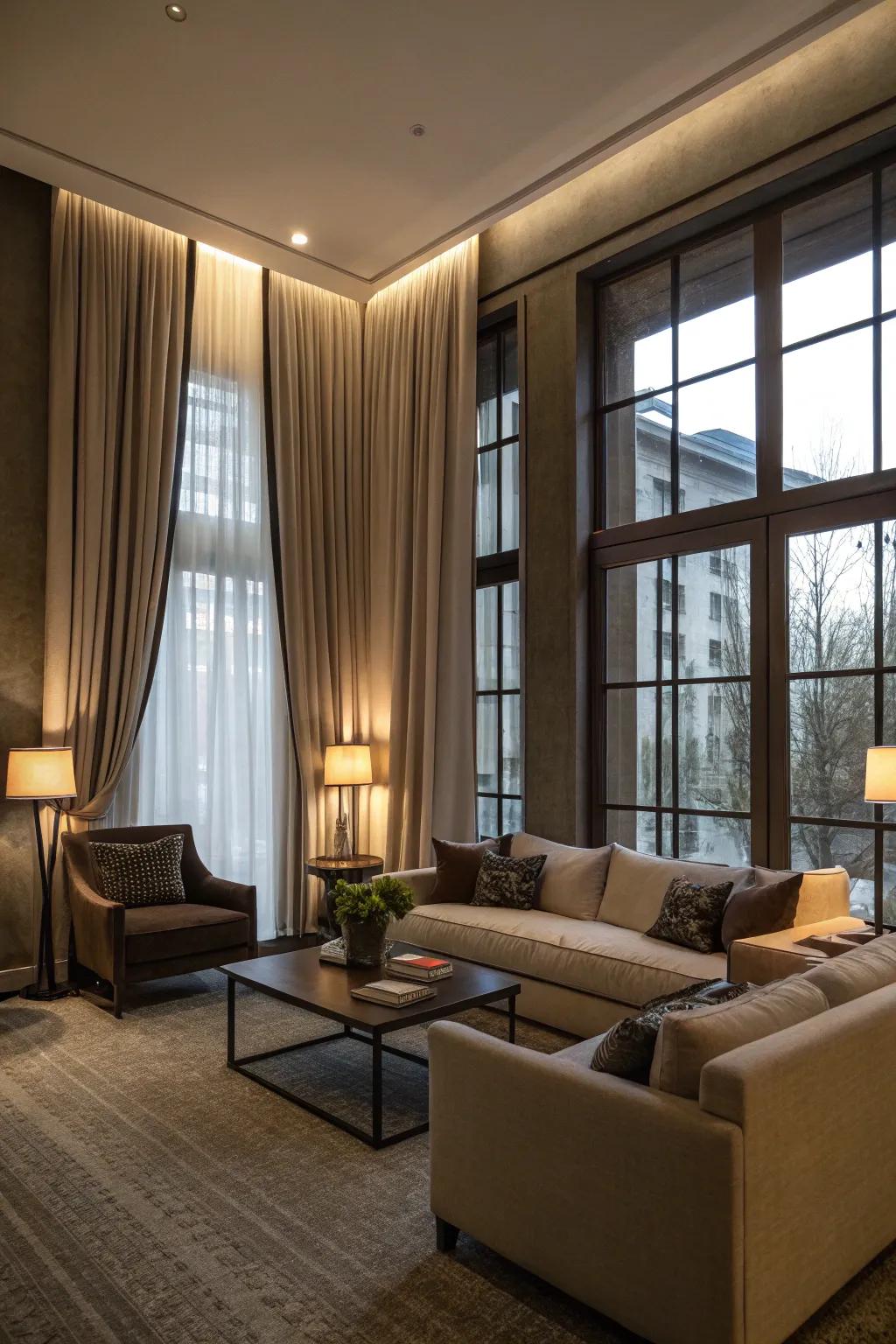 Room-darkening cloths offer solitude and light control.