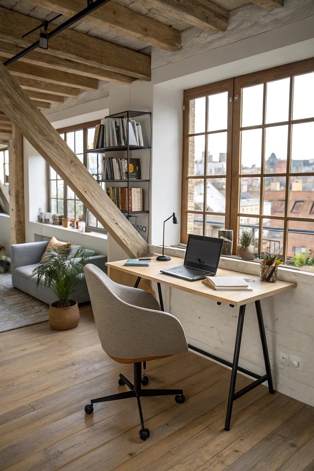 A useful home office fits perfectly in a loft.