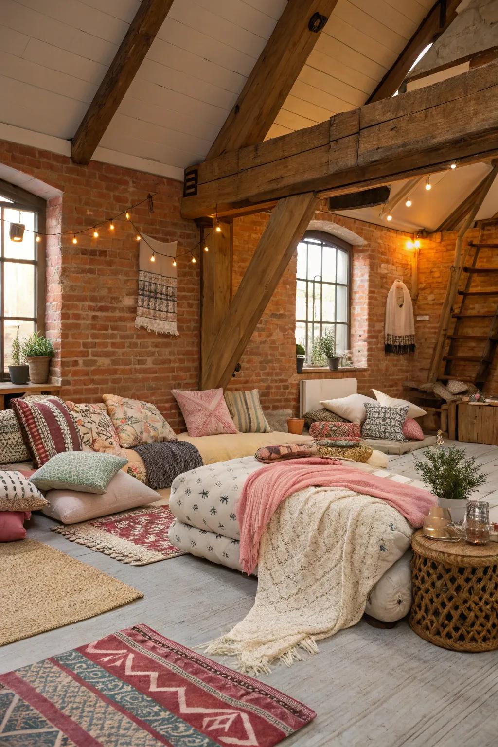 Soft furnishings elevating the comfort and style of a loft.