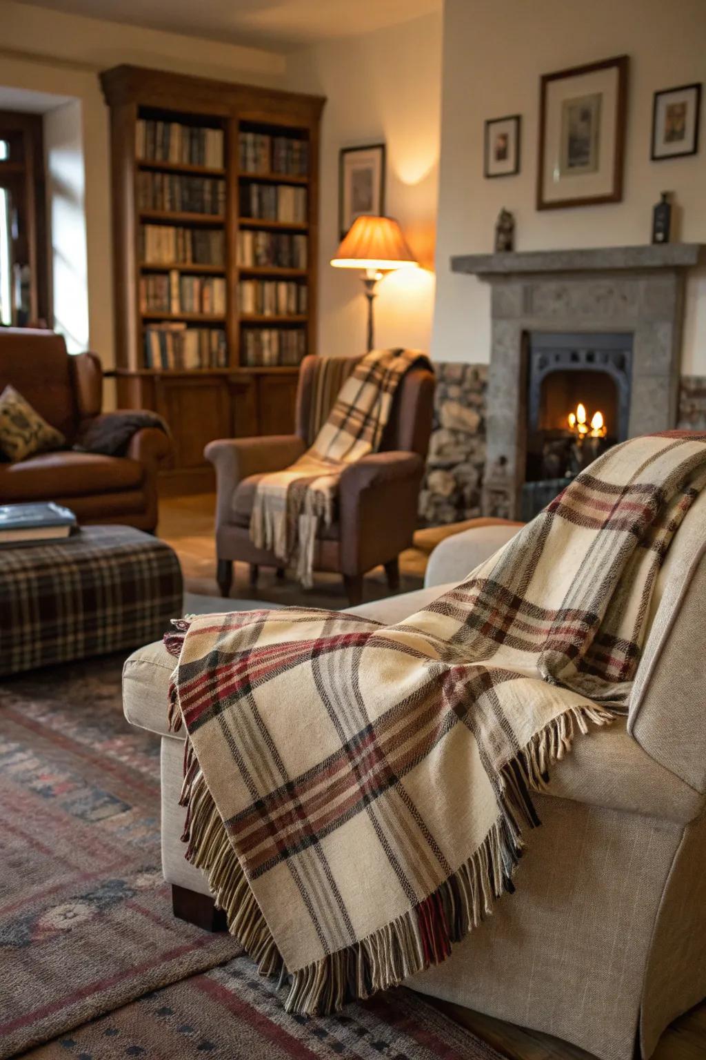 Western patterned throws for a snug, inviting feel.