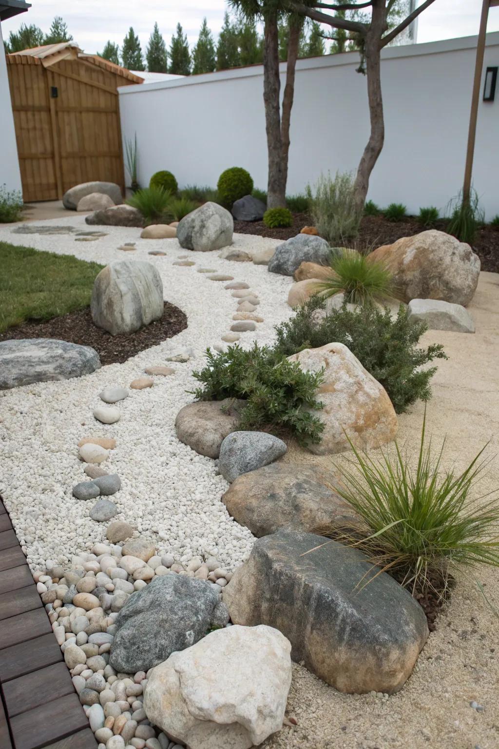 A rock garden providing a striking landscape feature that’s easy to care for.
