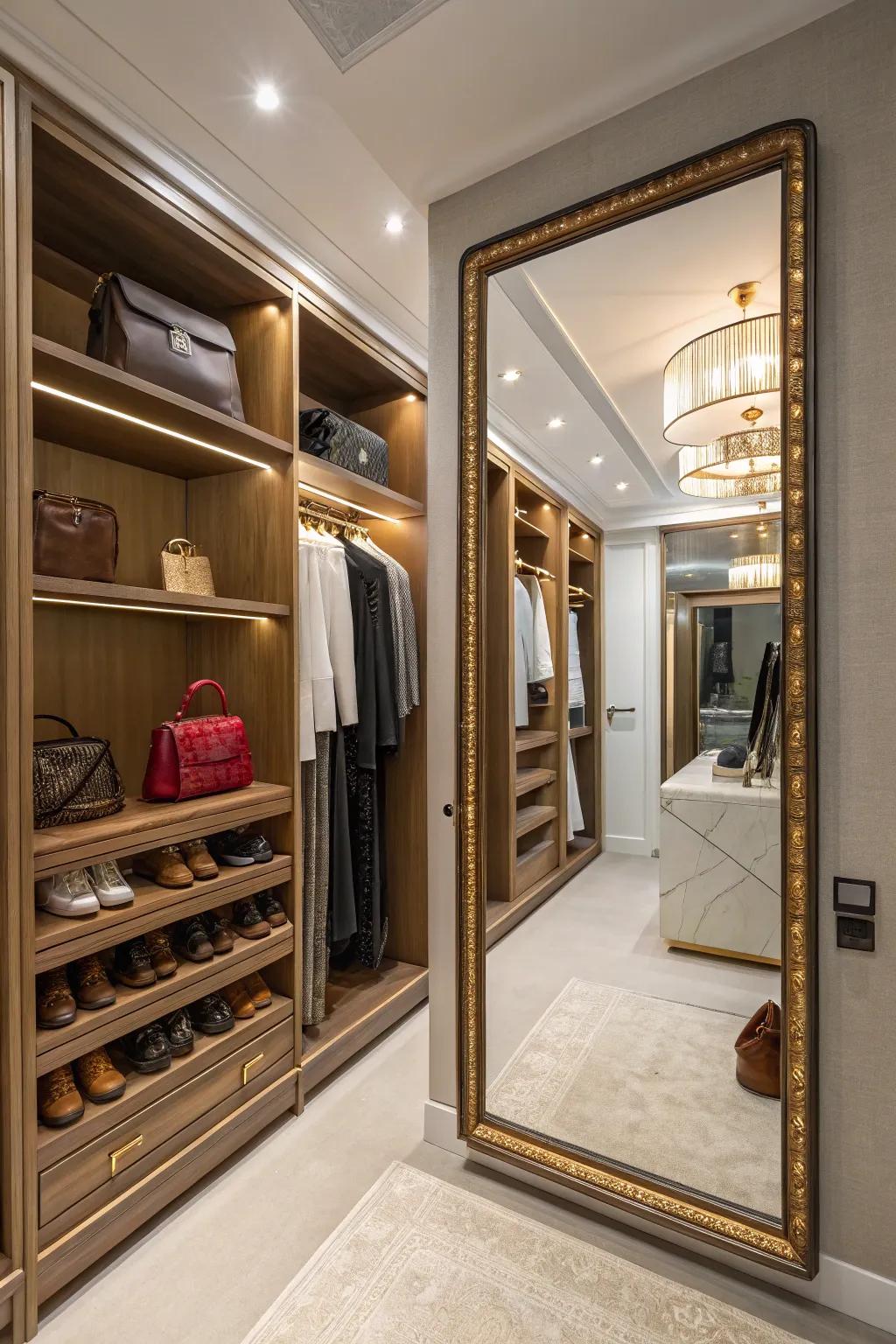 A full-length mirror maximizing the perception of space.