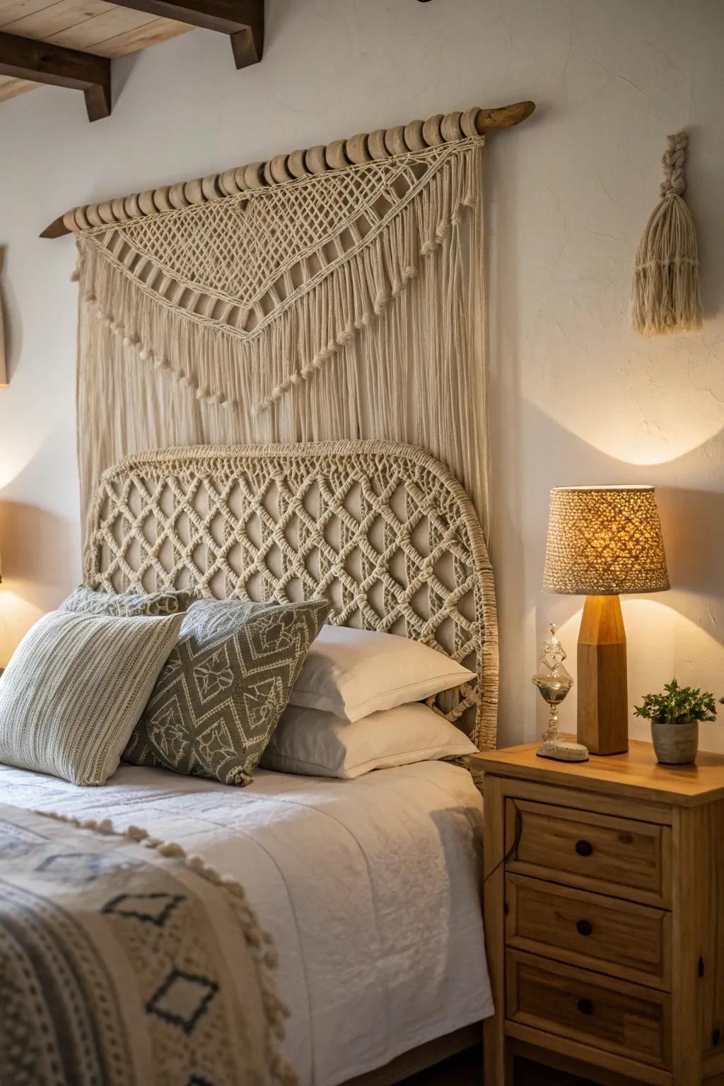 Woven headboards append opulence to a personal space.