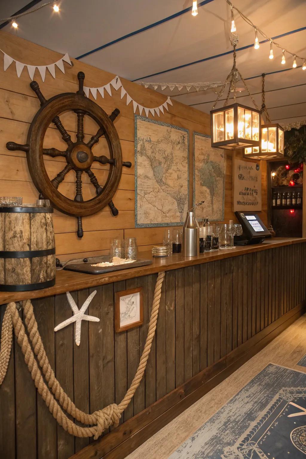 Set sail on a nautical bar adventure in your man cave.