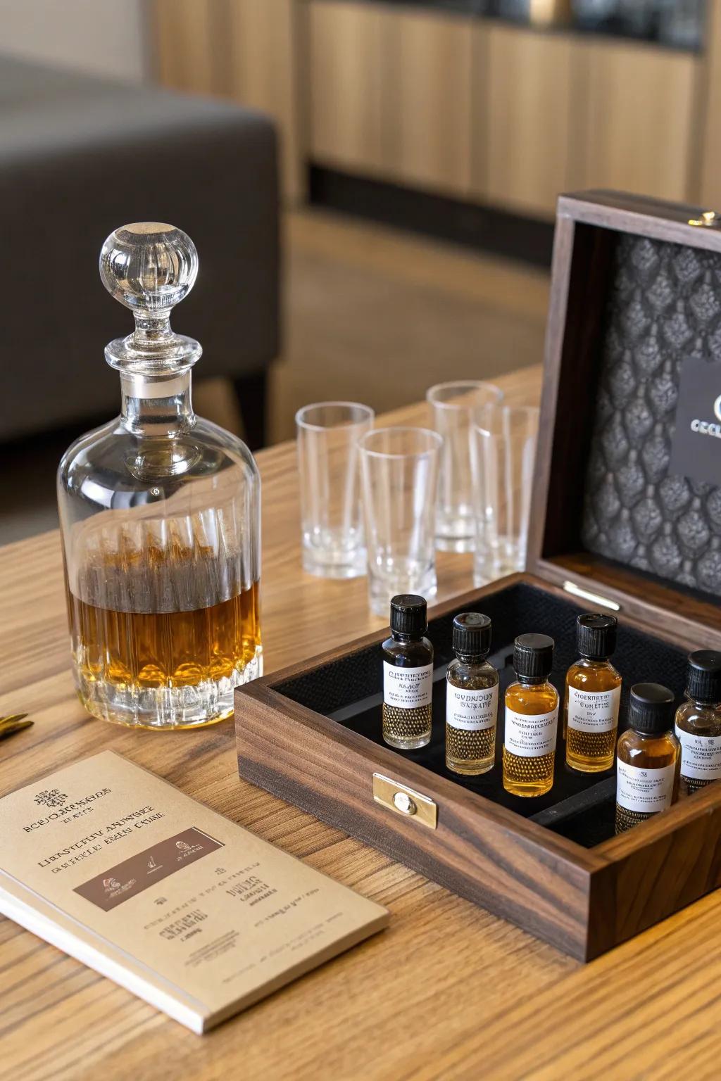A whiskey nosing kit helps refine the tasting experience.