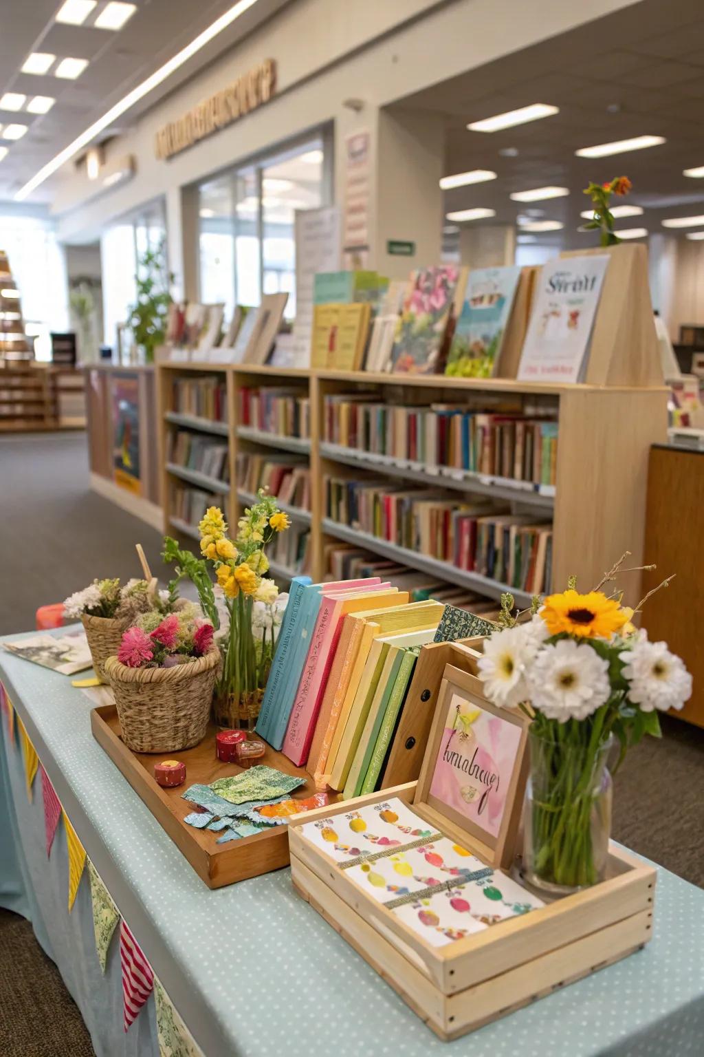 A seasonal DIY crafts display featuring spring-inspired creations.
