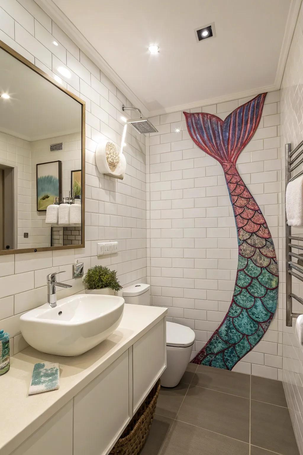 Mermaid tail art contributes a whimsical and artistic touch.