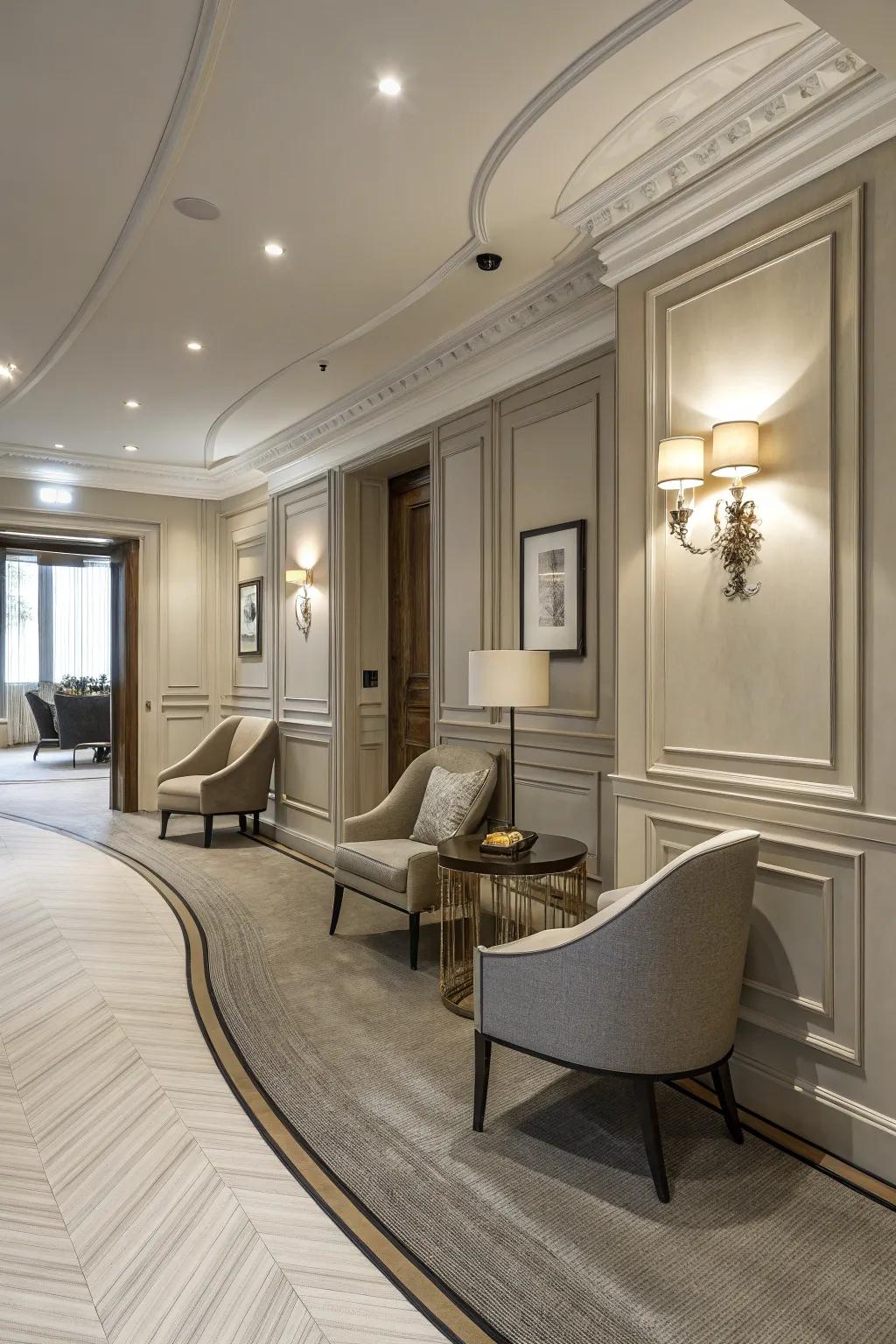 Arched baseboards conveying a hint of elegance.