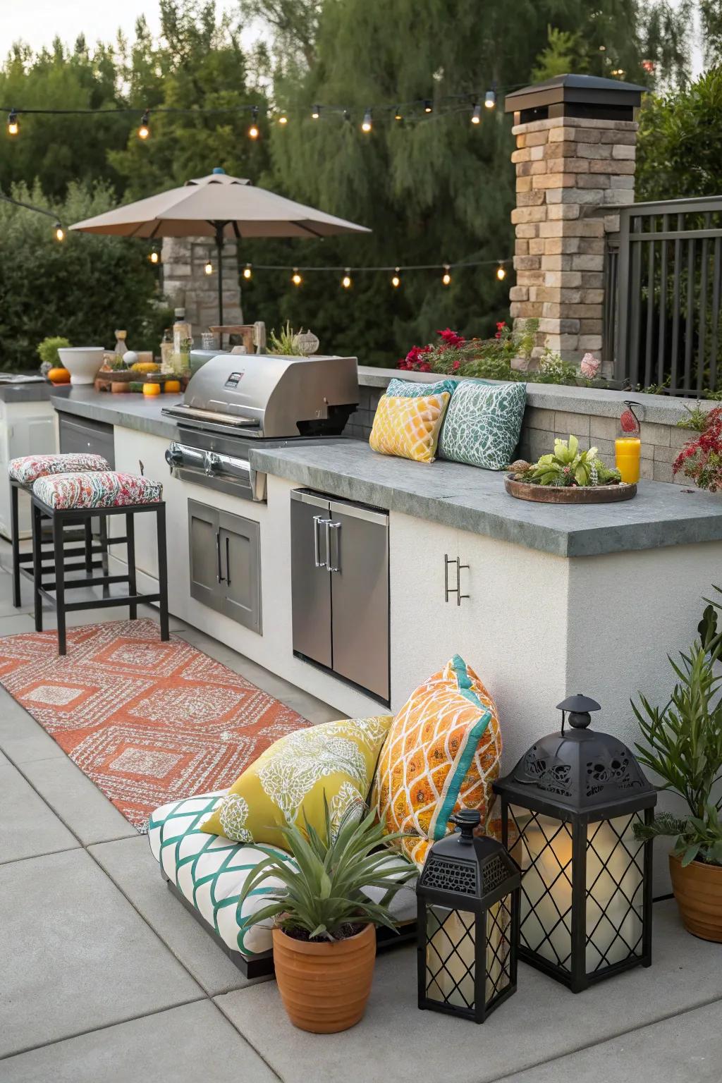 Vibrant color embellishments personalize your BBQ space.