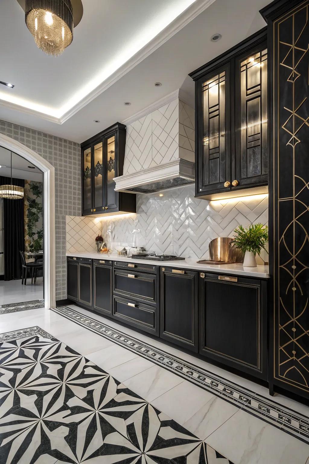 Art Deco tiles impart drama and glam to this kitchen.