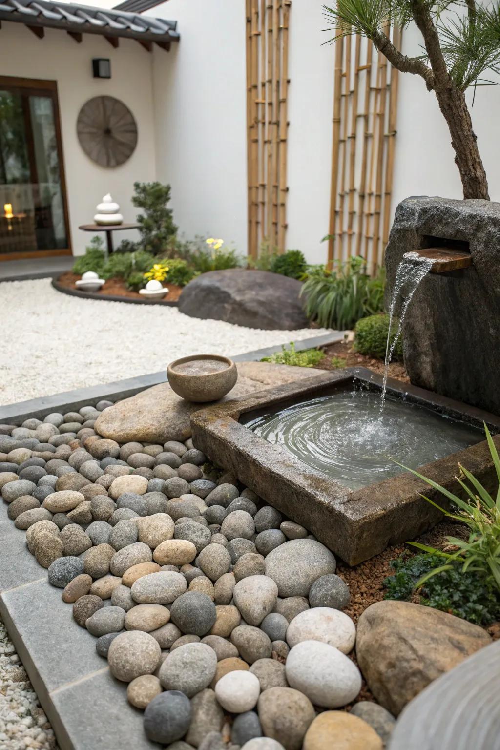 A Zen corner garden provides a peaceful retreat for meditation.
