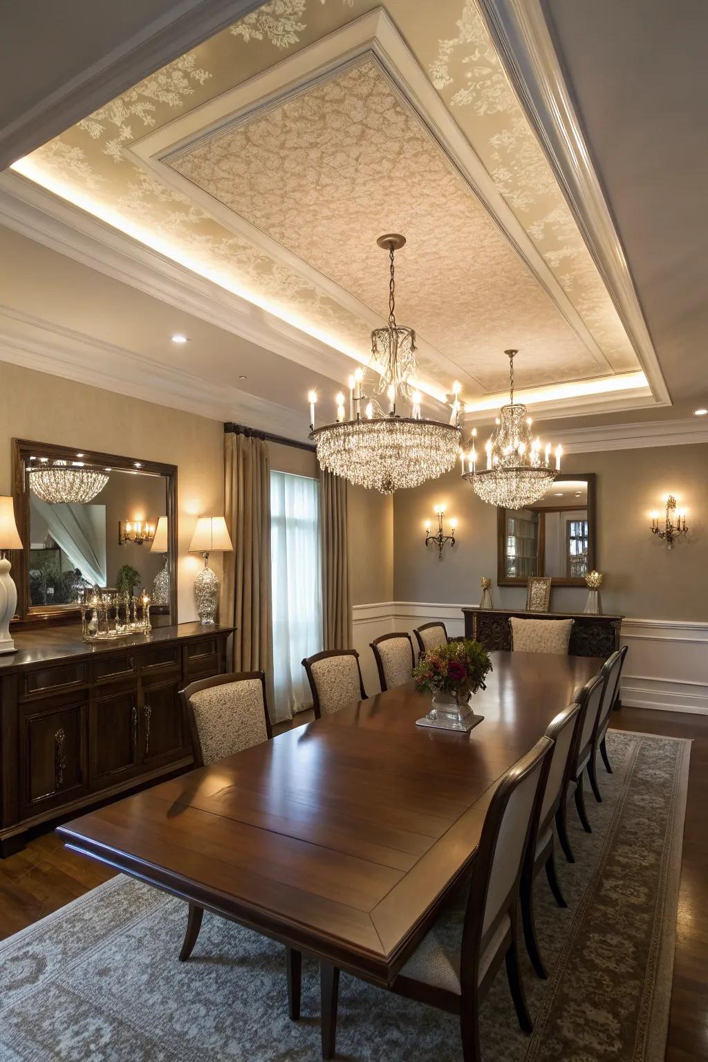 Tray ceilings contribute sophistication and height.