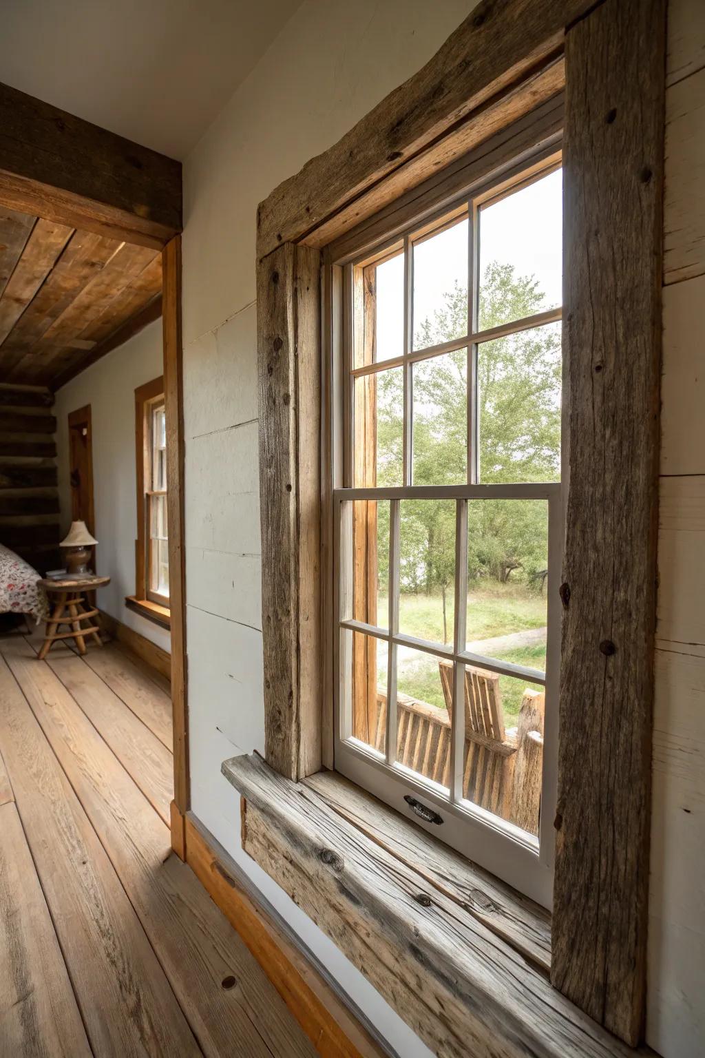 Upcycled materials add rustic charm to trim.