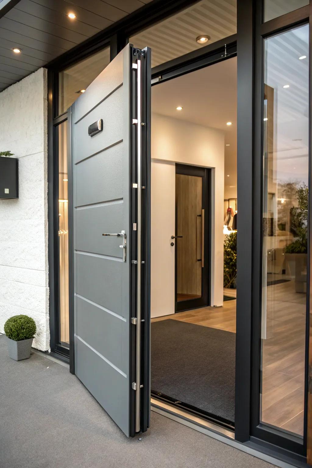 Revolving doors introduce a modern and dramatic entrance.