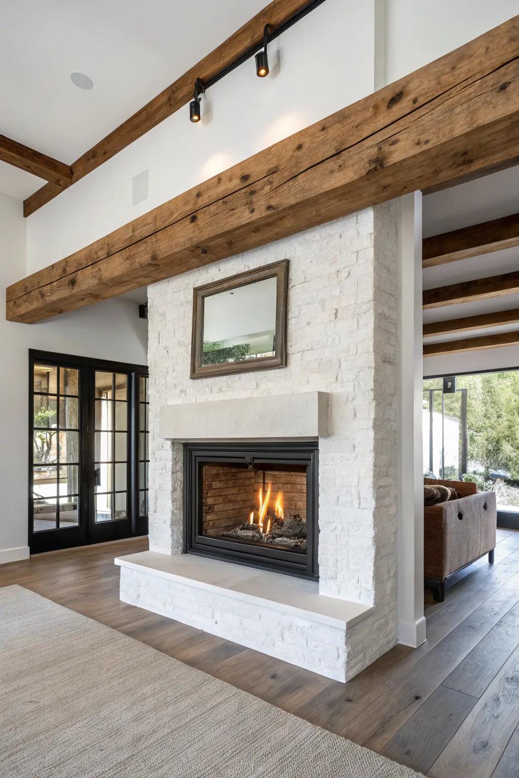 A mix of countryside and contemporary styles using a gas fireplace.