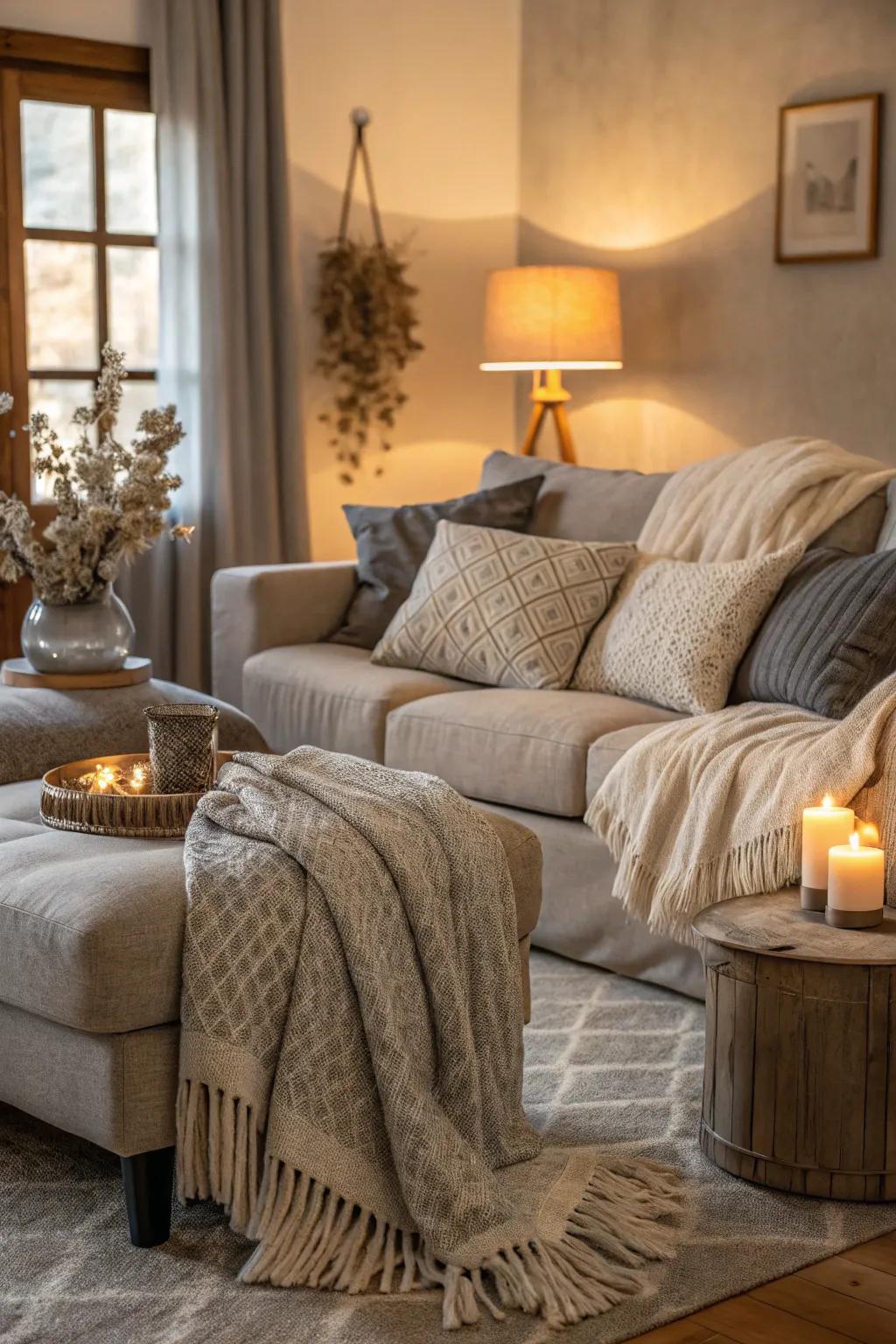 Plush textiles enhance the warmth and coziness of the lounge.