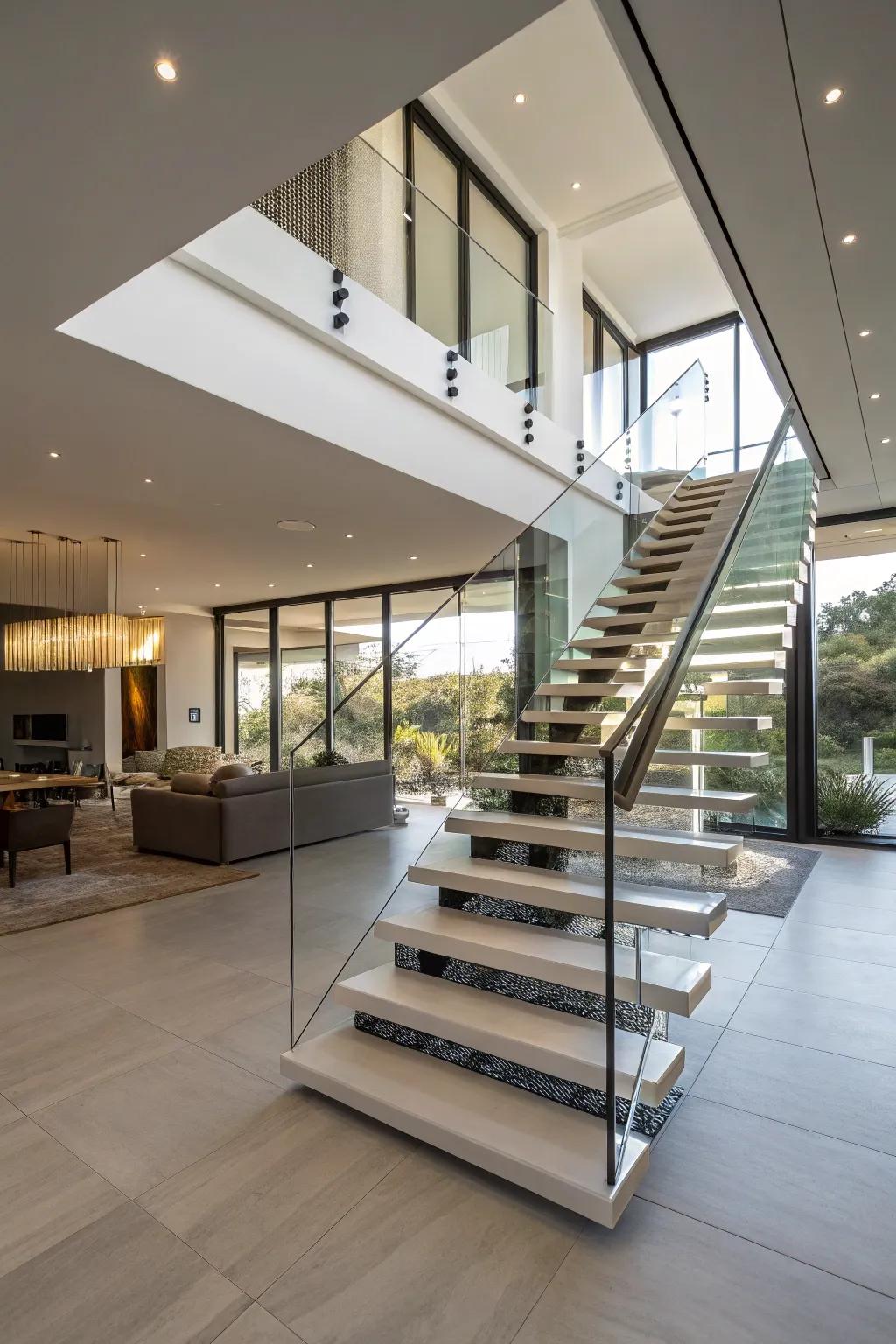 Floating staircases present a mix of elegance and modernity.