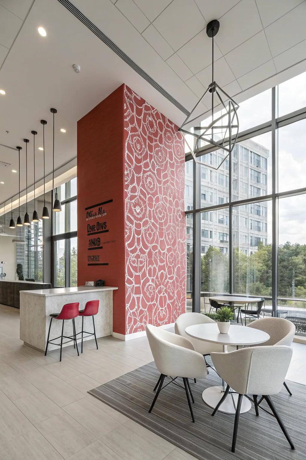 A contemporary interior featuring a bold statement wall.