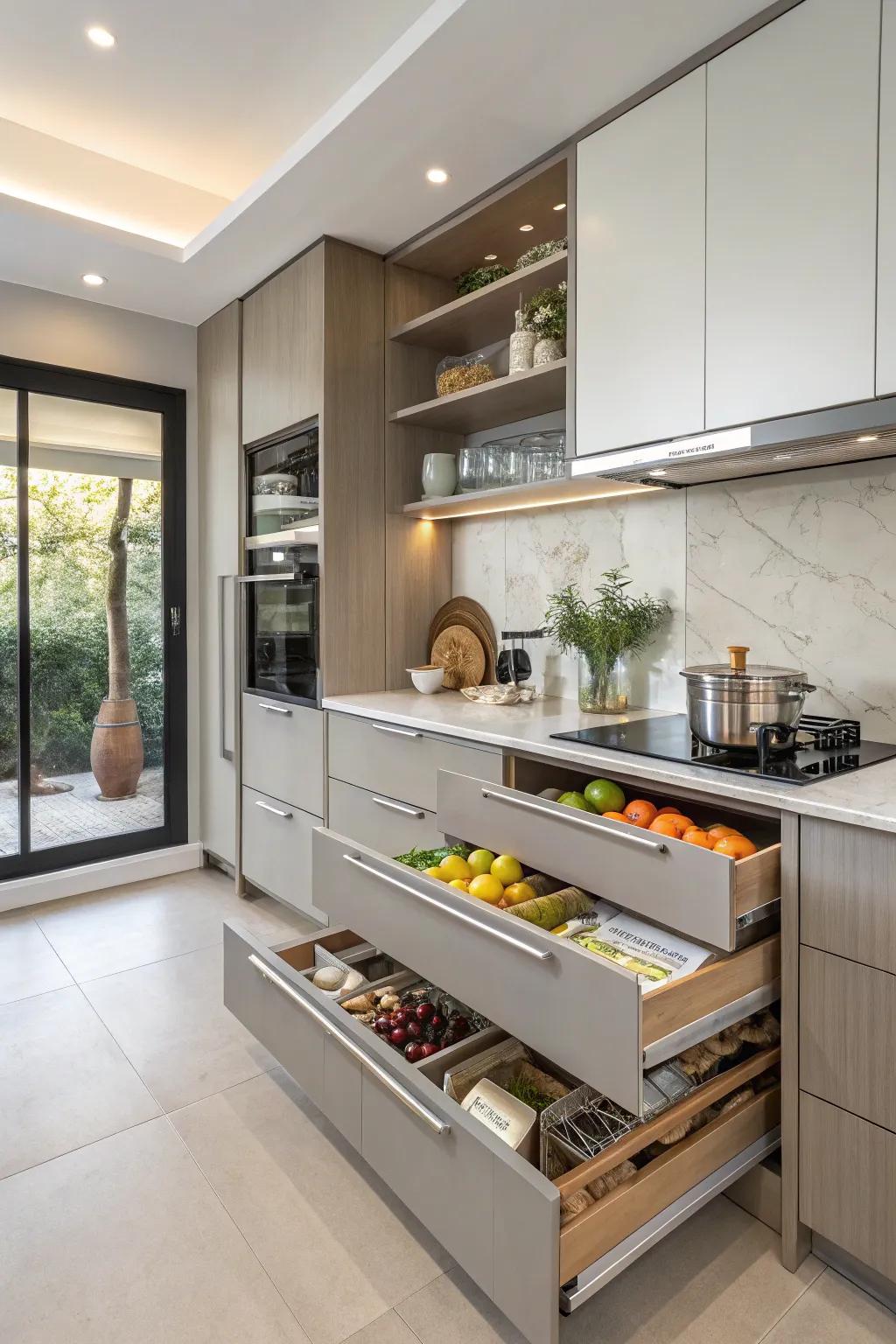 Clever storage options keep kitchens tidy and efficient.