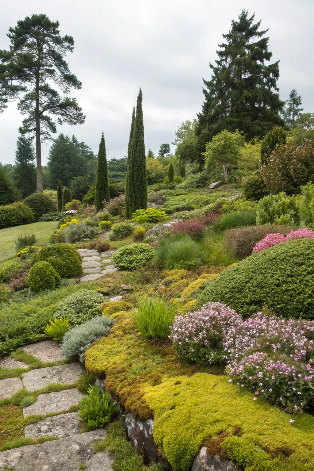 Tiered planting generates dimension and visual appeal.