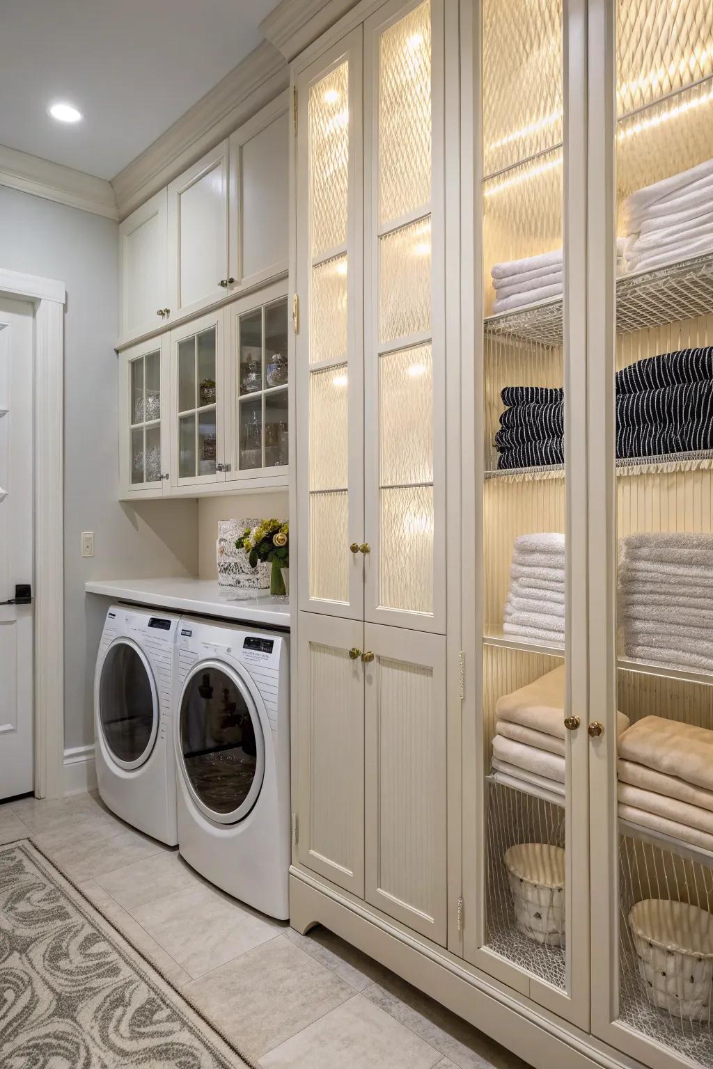 Ribbed glass adds style and conceals clutter.