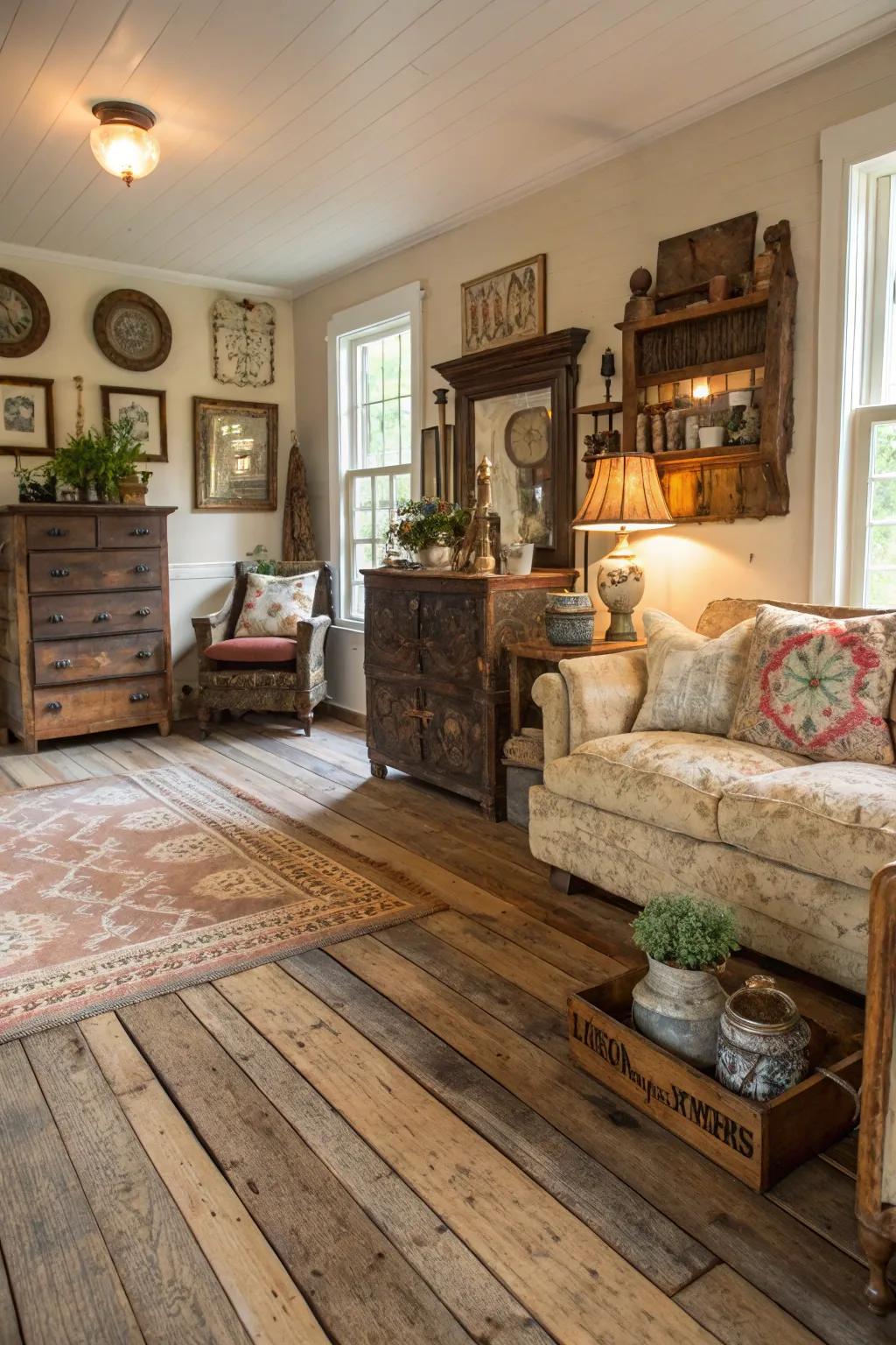 Country charm with repurposed timber flooring.