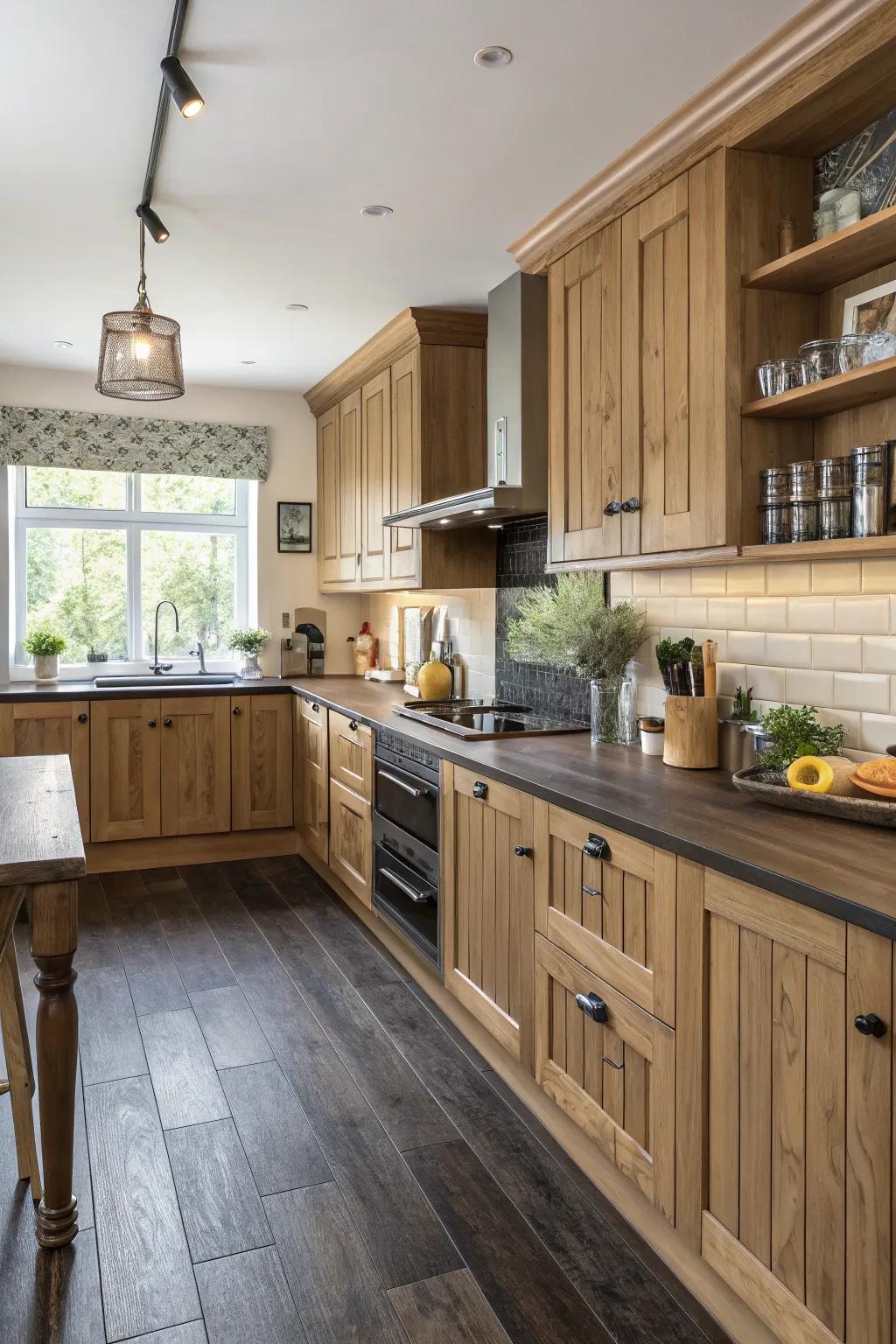 Combining wood hues adds dimension and visual interest.