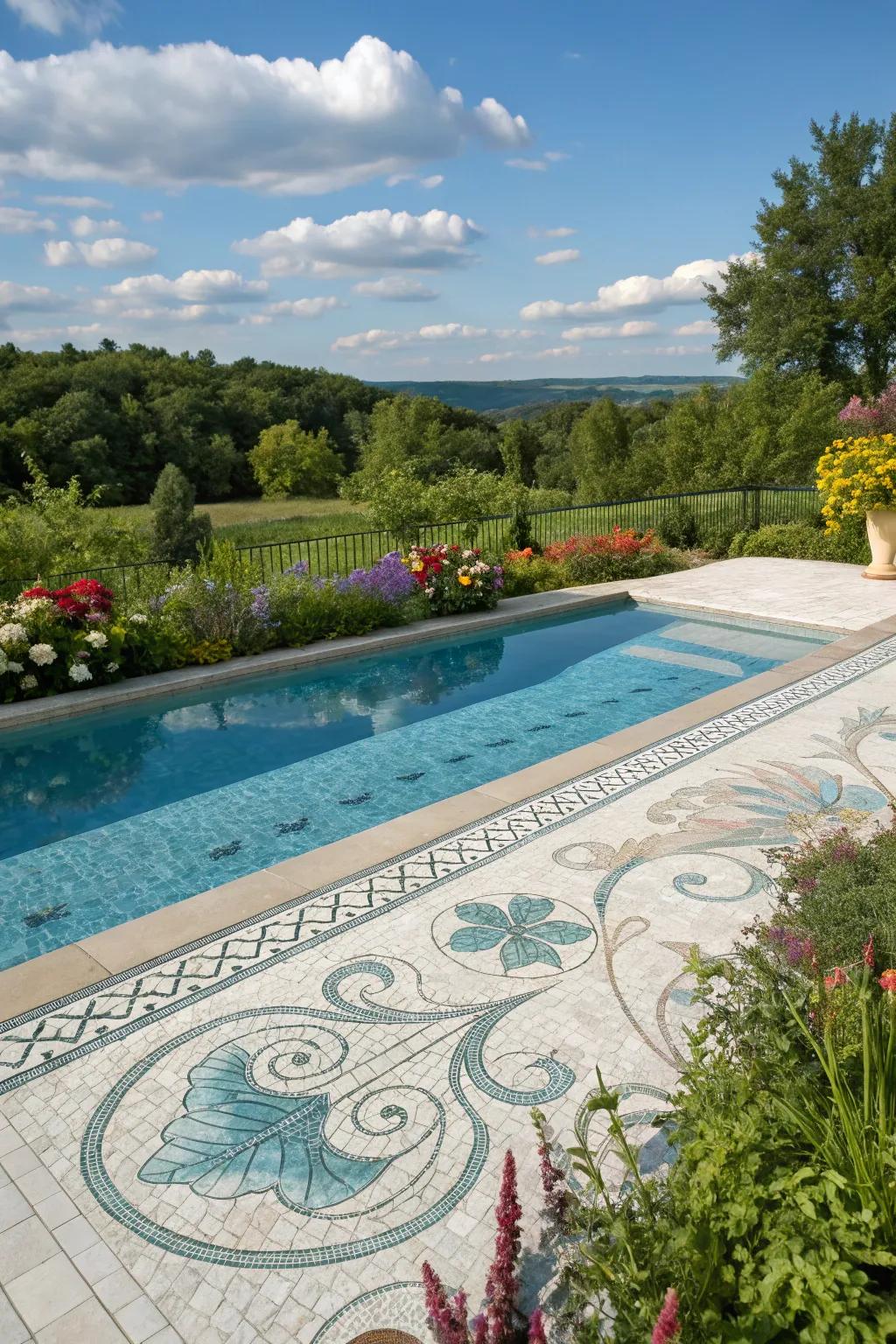 Bespoke tessellations deliver a singular and customized pool layout.