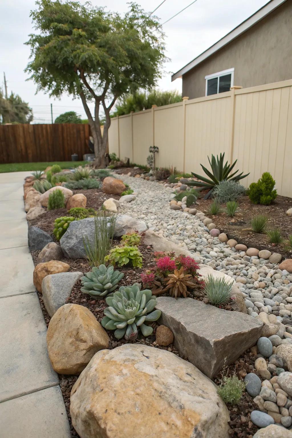 A rock garden offers modern looks and is easy to maintain.