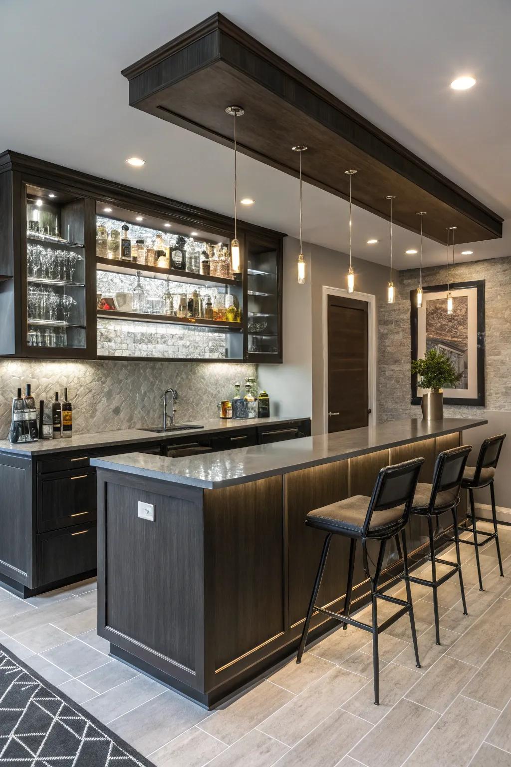 Adaptable aspects personalize your contemporary wet bar.