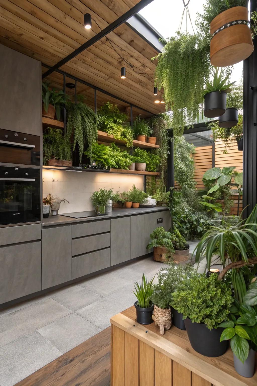 Foster a calming environment using nature-inspired kitchen design.