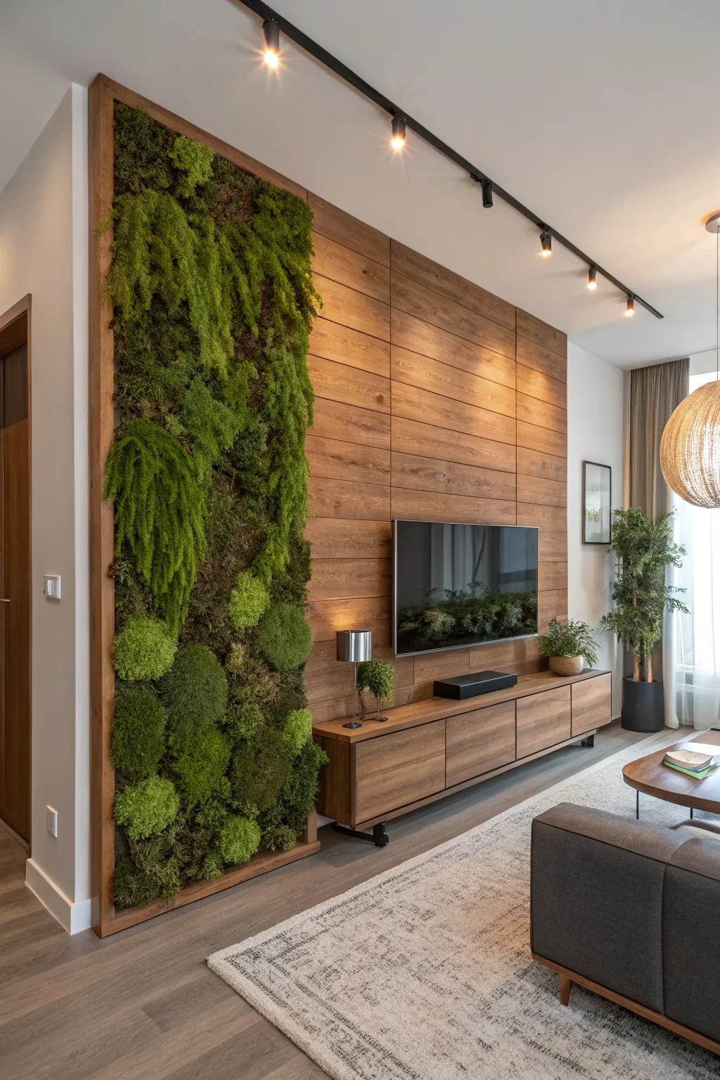 Art of moss on a wall that serves as an invigorating focal point.