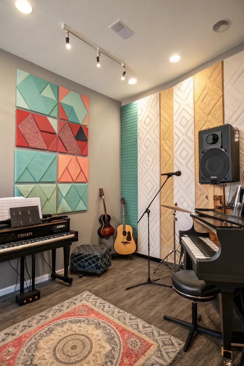 Acoustic panels designed as art blend visual appeal with sound enhancement.