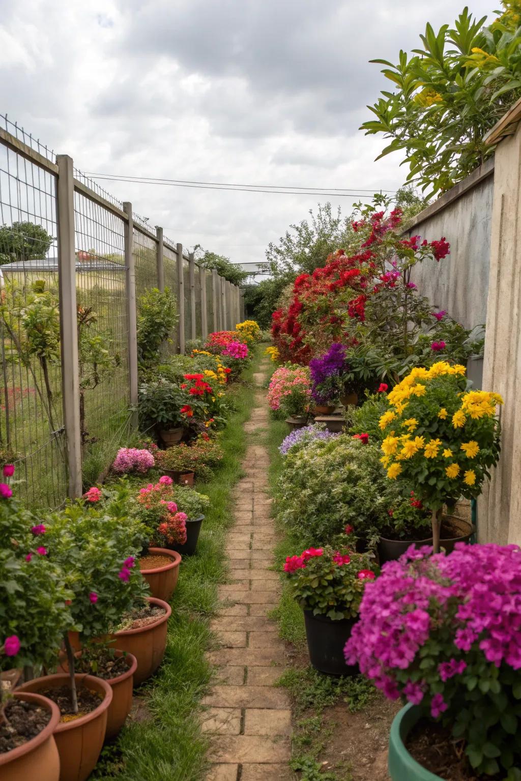Container horticulture presents vibrant adaptability in a narrow space.