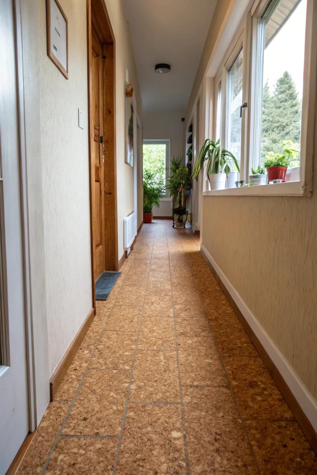 Cork is a soft and eco-friendly selection for hallways.